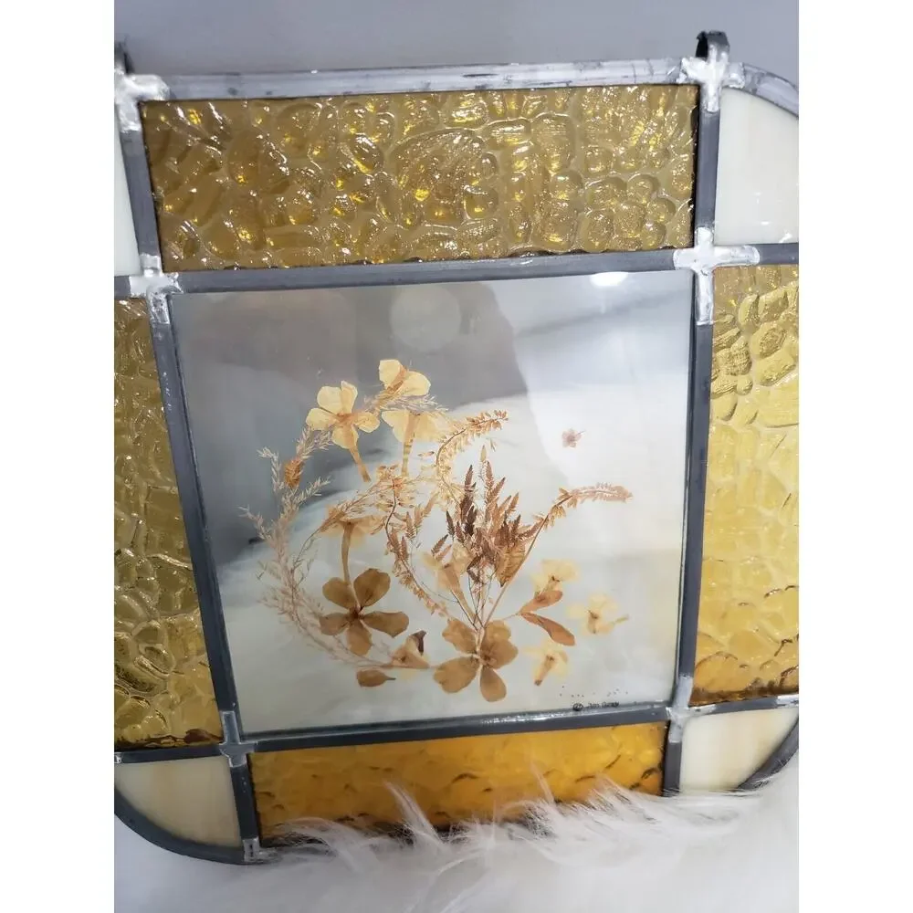 Vintage Real Butterfly Dried Pressed Flower Stained Glass Sun Catcher Decor Boho